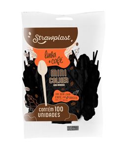 COLHER MINI CAFE STRAW PRETA 100UN