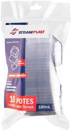 KIT POTE 180ML STRAW CRISTAL 10UN